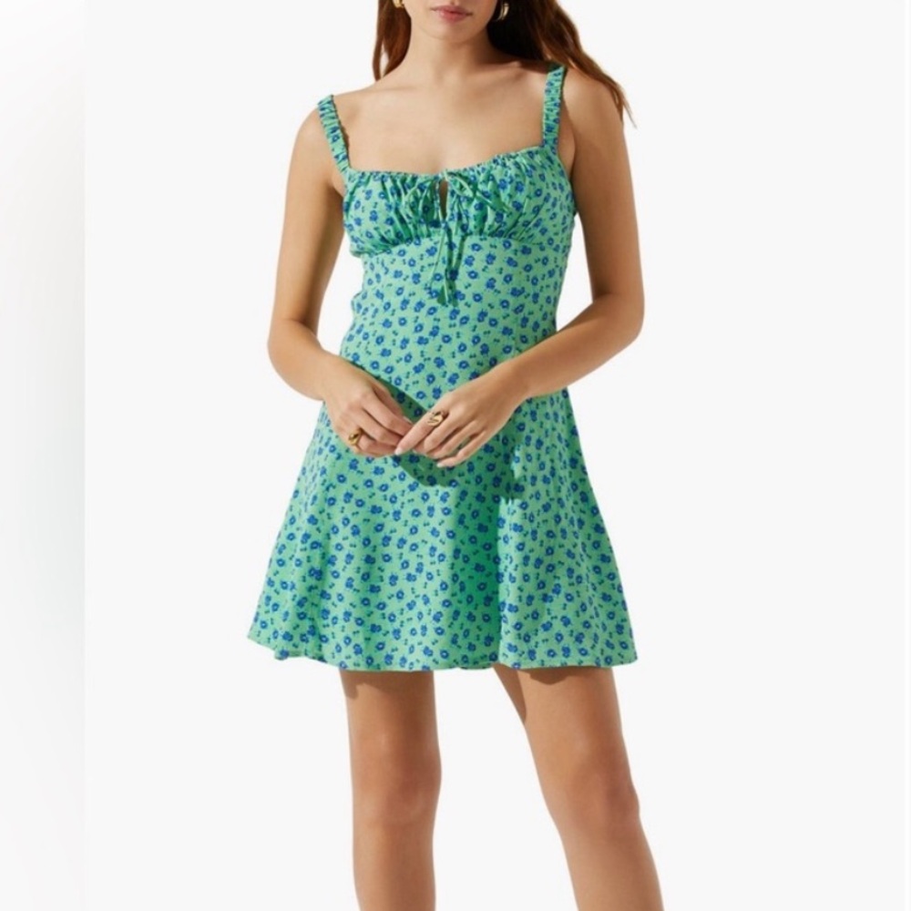 Astr Green Dress with Blue Floral Design
